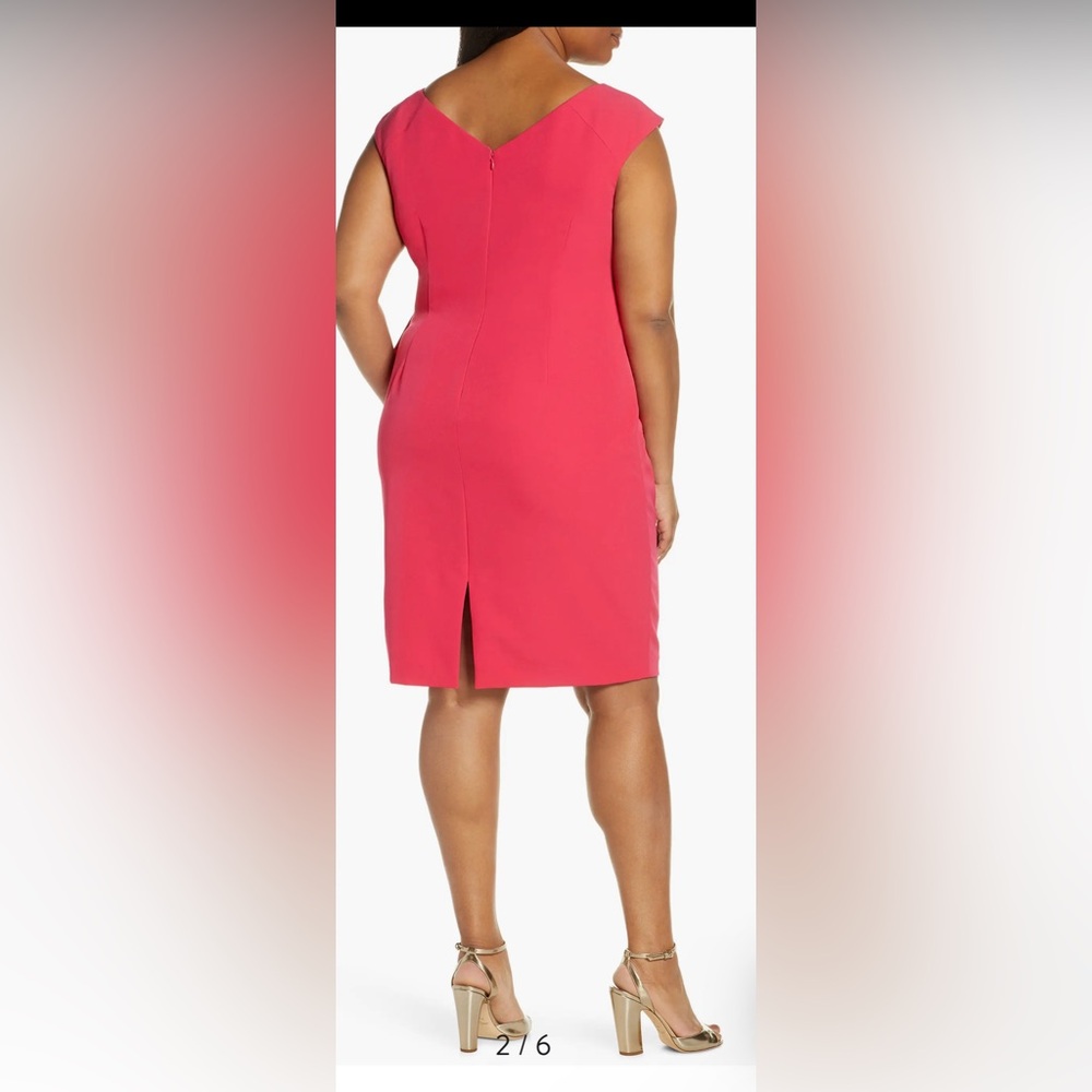 Eliza J CAP SLEEVE DRAPE CREPE SHEATH DRESS IN PINK - Picture 3 of 7